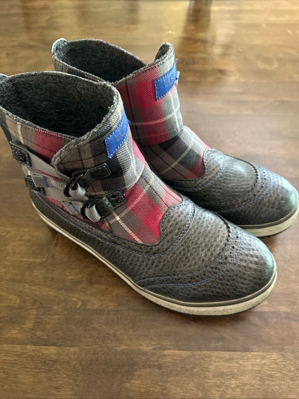 UGG Marais Plaid Wool-Lined Ankle Waterproof Double Buckle Boots Women's 9